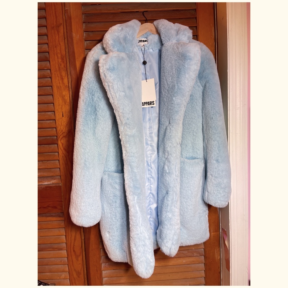 APPARIS Sophie Baby Blue Faux Fur Coat NWT Size M